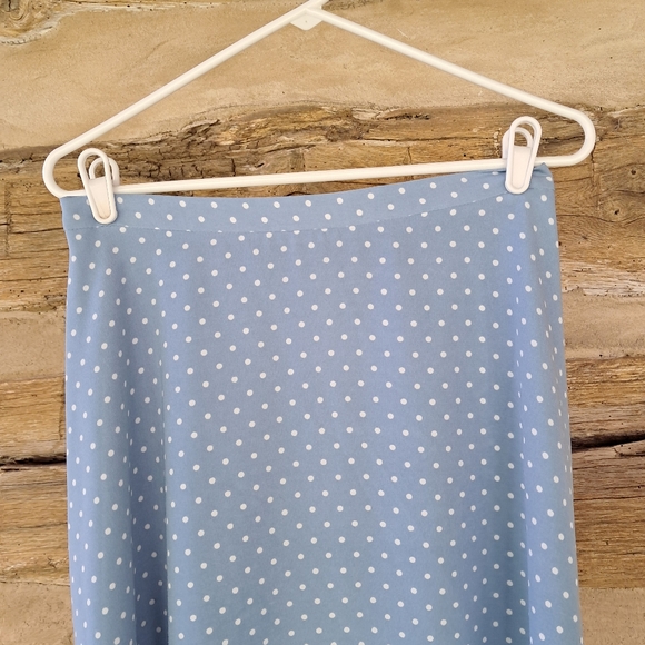 Koret Light Blue & White Polkadot A Line Polyester Maxi Skirt Size 10 - Picture 2 of 6